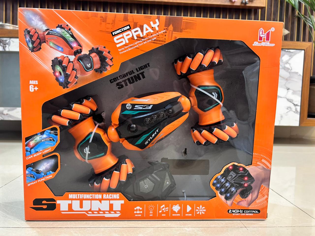 Gesture Controlled RC Stunt Car with Hand Remote, Spray, LED Lights & Music